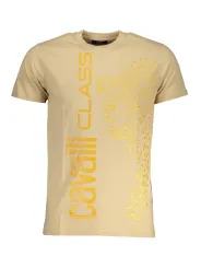 "Cavalli Class T-Shirts im Sale | Cavalli Class Beige T-Shirt mit Gelbem Logo und Modernem Muster online kaufen"|Planet-Deluxe