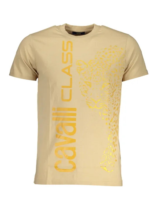 "Cavalli Class T-Shirts im Sale | Cavalli Class Beige T-Shirt mit Gelbem Logo und Modernem Muster online kaufen"|Planet-Deluxe