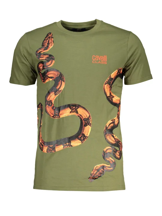 "Cavalli Class T-Shirts im Sale | Cavalli Class Olivgrün Snake Print T-Shirt online kaufen"|Planet-Deluxe