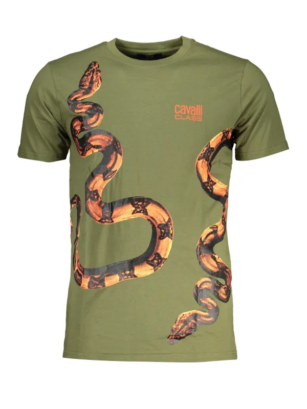 "Cavalli Class T-Shirts im Sale | Cavalli Class Olivgrün Snake Print T-Shirt online kaufen"|Planet-Deluxe