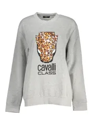 "Cavalli Class Sweatshirts im Sale | Cavalli Class Graues Fleece Sweatshirt mit Leopardenprint online kaufen"|Planet-Deluxe