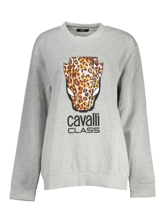 "Cavalli Class Sweatshirts im Sale | Cavalli Class Graues Fleece Sweatshirt mit Leopardenprint online kaufen"|Planet-Deluxe
