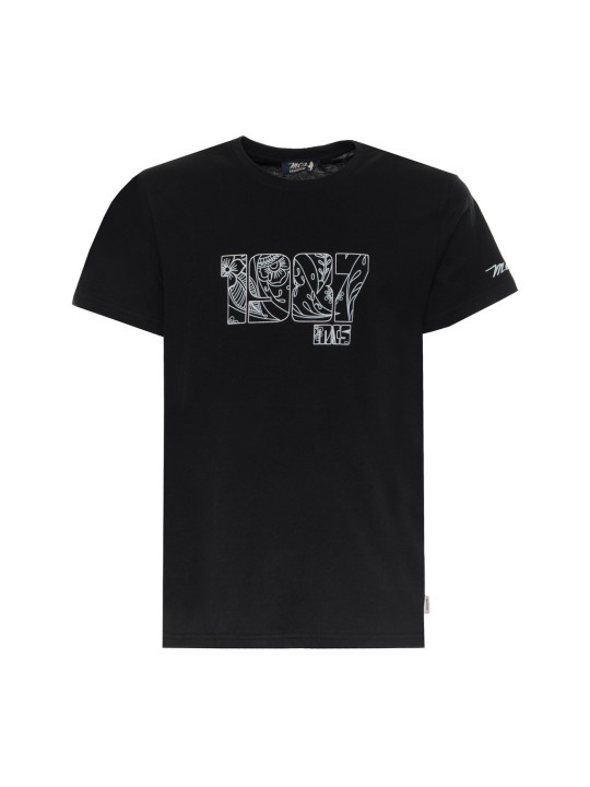 Schwarzes T-Shirt mit weißem MCS-Logo