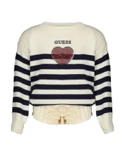 "GUESS JEANS Pullover im Sale | Guess Jeans Mädchen 2-Teiliges Set: Gestreifter Pullover und Hose mit Logo online kaufen"|Planet-Deluxe