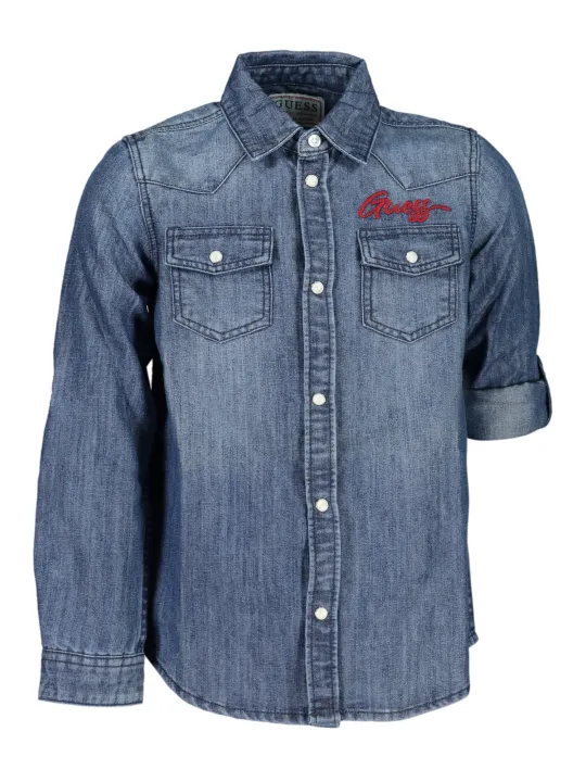 "GUESS JEANS Hemden im Sale | Guess Jeans Langärmeliges Jeanshemd mit Stickerei und Taschen für Mädchen online kaufen"|Planet-Deluxe