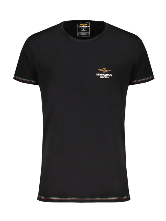 Kontrast T-Shirt mit Logo - Aeronautica Militare Rundhals Kontrast T-Shirt mit Logo - Aeronautica Militare Rundhals