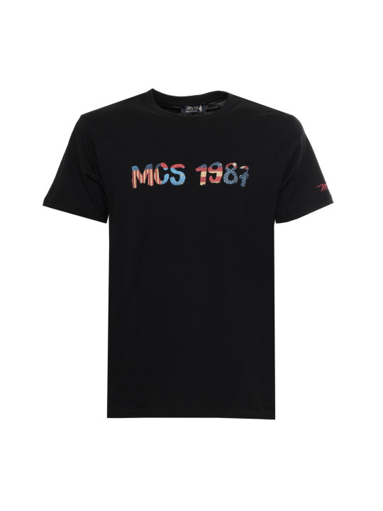 Schwarzes T-Shirt mit farbigem Logo