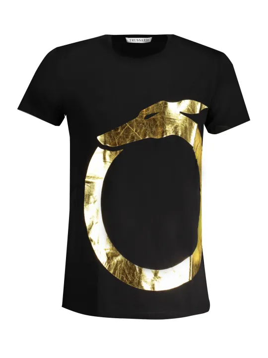 "Trussardi T-Shirts im Sale | Kurzarm TShirt Rundhals Logo Trussardi TRU2MTS01 NE06BLKG online kaufen"|Planet-Deluxe