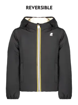 "Wendbare Mädchenjacke Schwarz/Creme mit Kapuze & Taschen"