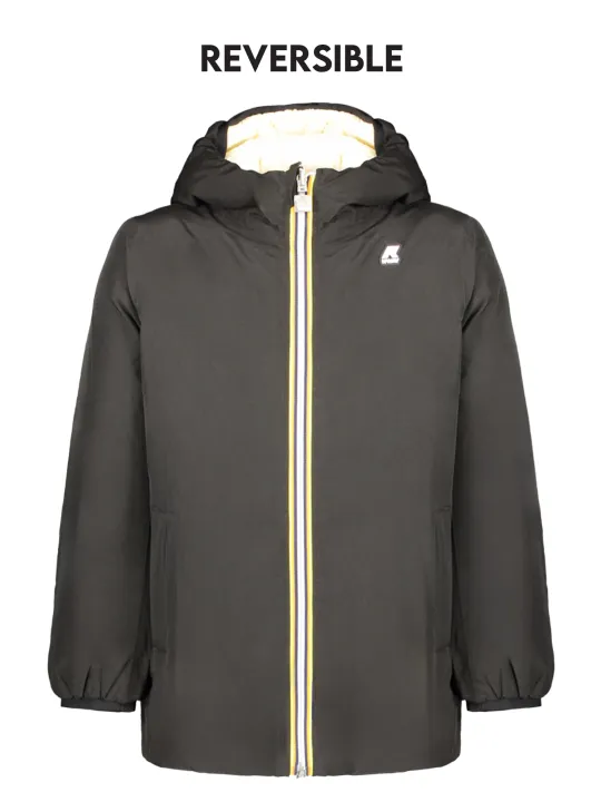 "K-WAY Jacken im Sale | K-WAY K8128DWPSOPHIE Neal Lange Wendbare Jacke Schwarz/Creme mit Kapuze und Taschen für Mädchen online kaufen"|Planet-Deluxe