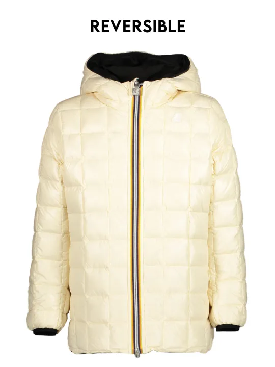 "K-WAY Jacken im Sale | K-WAY K8128DWPSOPHIE Neal Lange Wendbare Jacke Schwarz/Creme mit Kapuze und Taschen für Mädchen online kaufen"|Planet-Deluxe