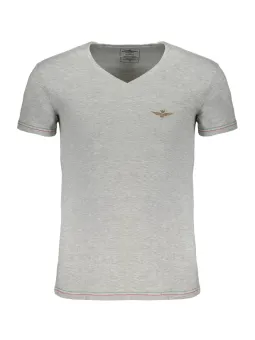 Aeronautica V-Ausschnitt T-Shirt mit Logo - Kontrastdesign