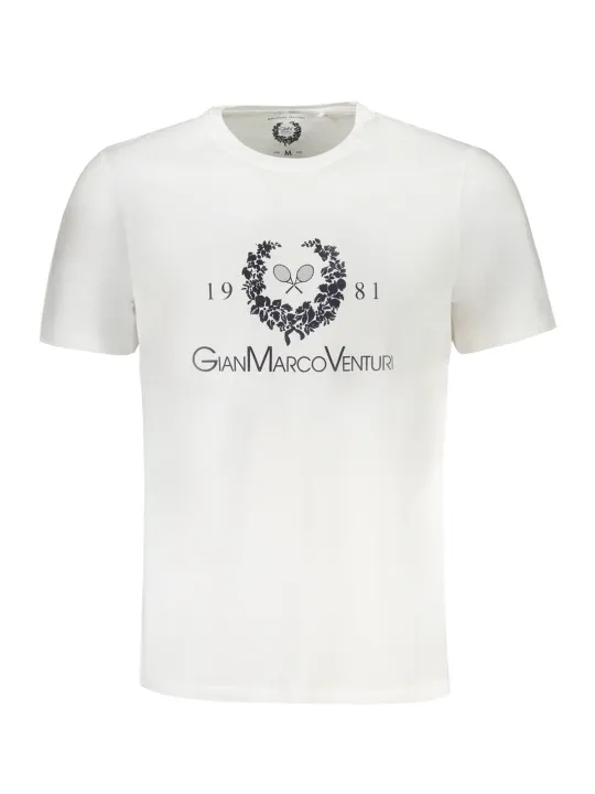 "GIAN MARCO VENTURI T-Shirts im Sale | Kurzarm Shirt Rundhals Logo Print AU01419LINO BIWHITE online kaufen"|Planet-Deluxe