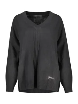 Guess V-Ausschnitt Pullover: Kontrastdetails & Logo-Design