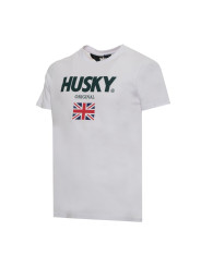 Weißes Husky-T-Shirt mit Flagge