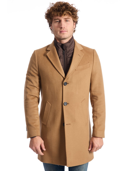 Camel Wollmantel mit braunem Kragen