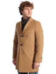Top-stitched braunes Wollmantel doppeltbreit