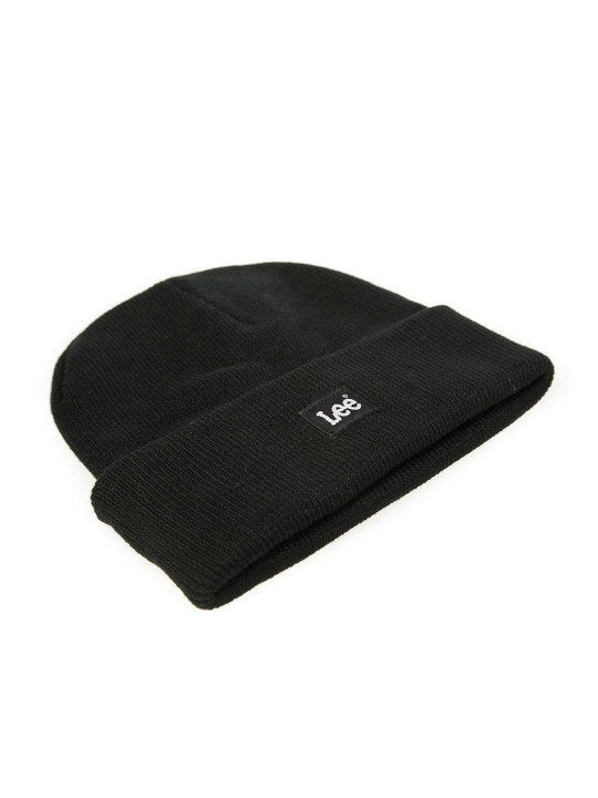 Schwarze Lee Strickmütze mit Umschlag
