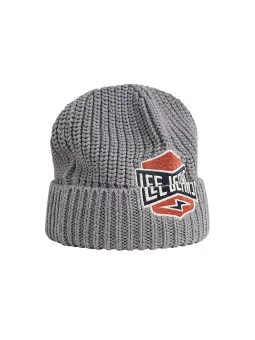 Gestrickte graue Mütze mit Logo