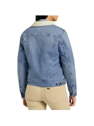 Blaue Jeansjacke mit Fellkragen