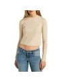 Beiges Rippstrick Langarmshirt für Damen