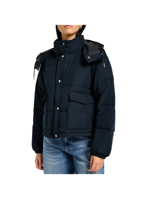 Schwarze Lee Pufferjacke mit Kapuze Schwarze Lee Pufferjacke mit Kapuze