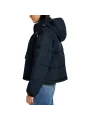 Schwarze, glänzende Pufferjacke mit Gürtel