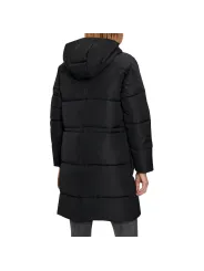 Schwarzer Wintermantel mit Kapuze