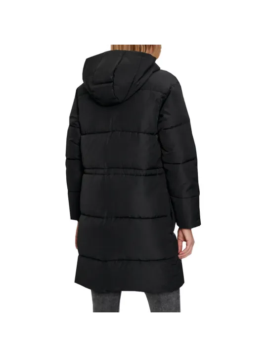Schwarzer Wintermantel mit Kapuze
