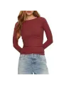 Rotes geripptes Langarm-T-Shirt Damen