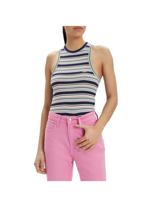 Geripptes blau-weißes Tanktop mit Racerback