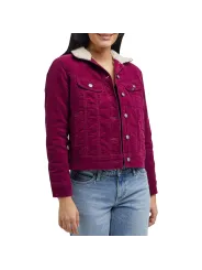 Pinke Cordjacke mit Kunstfellkragen