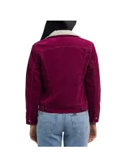 Violette Jeansjacke mit weißem Innenfutter