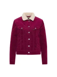 Pinke Cordjacke mit Kunstfellkragen