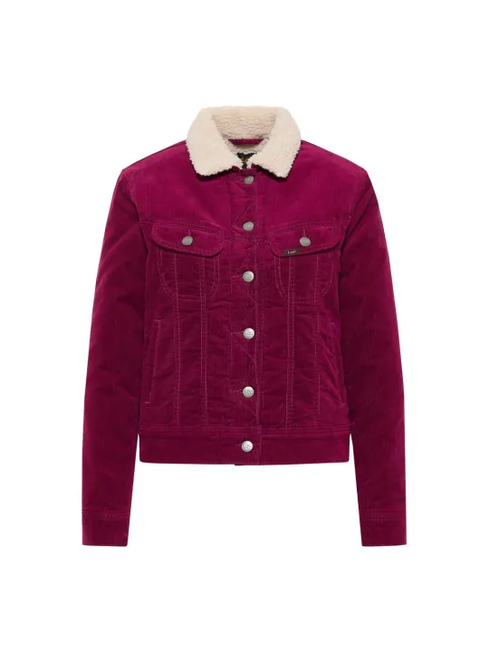 Pinke Cordjacke mit Kunstfellkragen