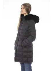 Schwarze Daunenjacke mit Pelzkapuze