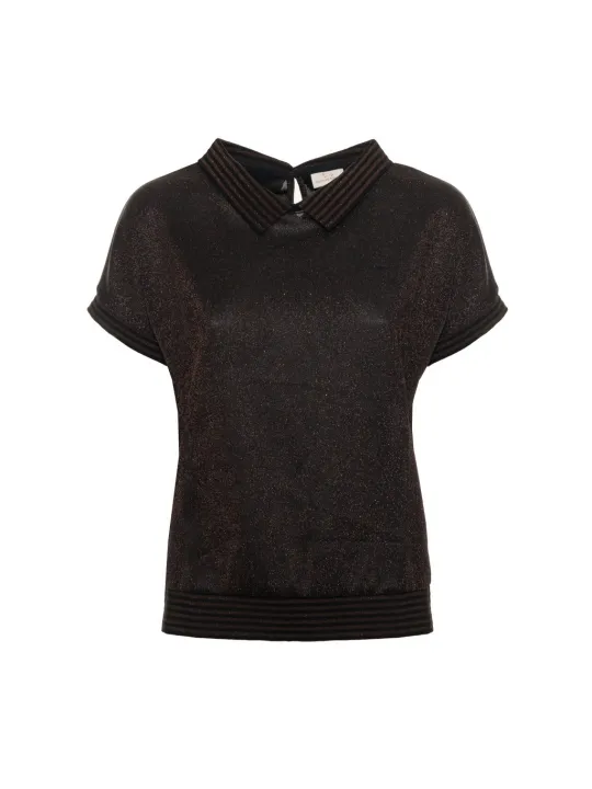 Braun meliertes V-Ausschnitt Poloshirt