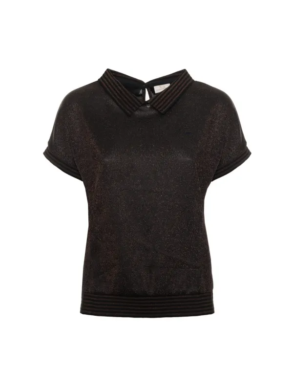 Braun meliertes V-Ausschnitt Poloshirt