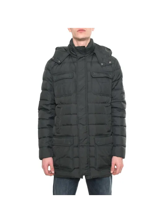 Schwarze Daunenjacke mit hohem Kragen