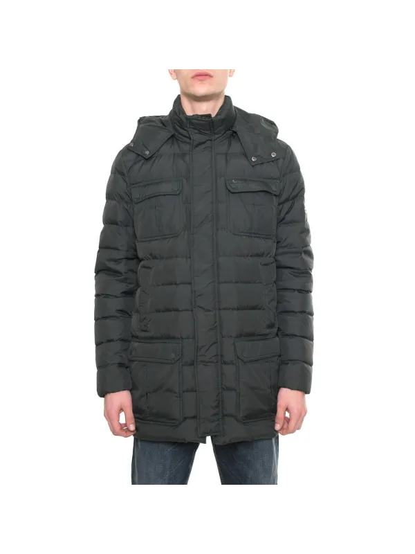 Schwarze Daunenjacke mit hohem Kragen