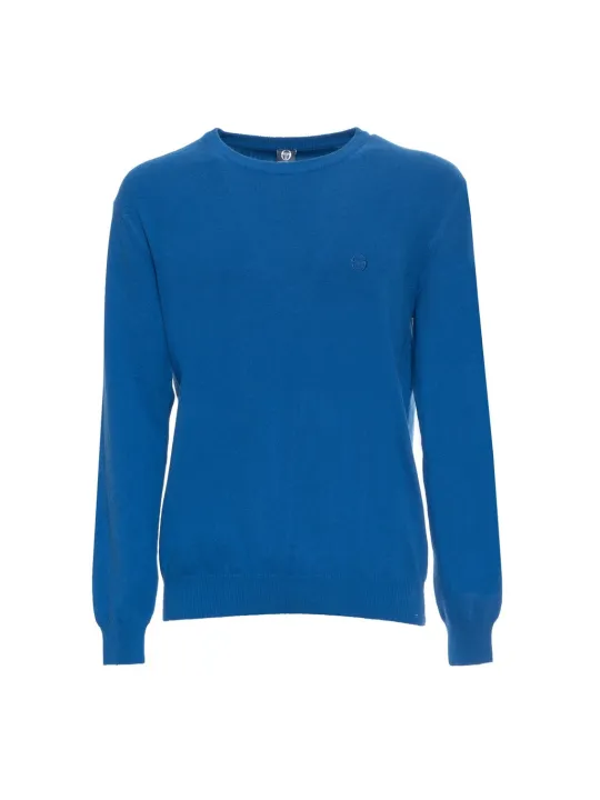 Blauer Damen Strickpullover gerippt.