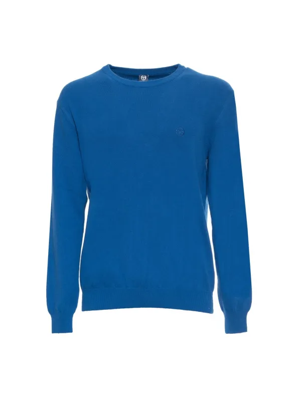 Blauer Damen Strickpullover gerippt.