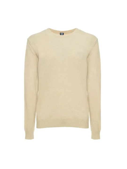 Beiger Strickpullover mit Rippbündchen