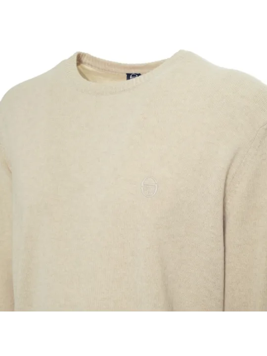 Beiger Wollpullover mit T-Logo