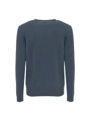 Blauer Wollpullover mit Rundhalsausschnitt