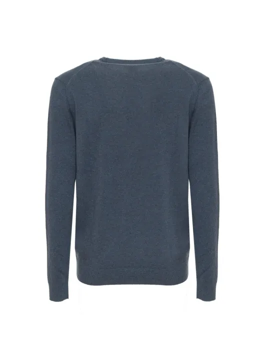 Blauer Wollpullover mit Rundhalsausschnitt