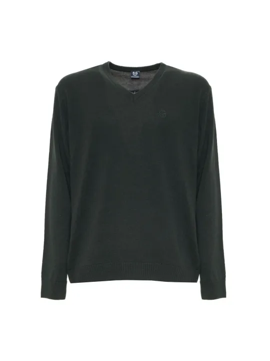 Grüner Strickpullover mit V-Ausschnitt