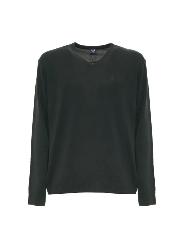 Grüner Strickpullover mit V-Ausschnitt