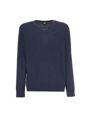 Marineblauer Kaschmir V-Ausschnitt Pullover