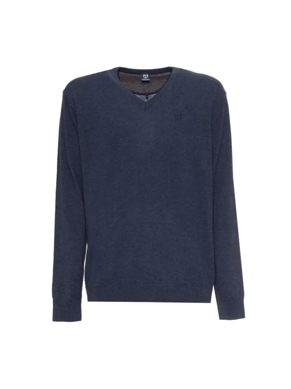 Marineblauer Kaschmir V-Ausschnitt Pullover